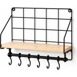 Odea Orret Home Duvara Asılabilir Yapışkanlı Raf ve 6 Kancalı Organizer, Ahşap Raflı Metal Mutfak Düzenleyici, Delmeden Monte Edilebilir Askılı Duvar Rafı, Baharatlık, Havluluk, Bardaklık