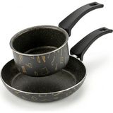 Odea Papilla Master 2'li Ekonomik Set: 12 cm Sosluk & 20 cm Tava - Mutfak Desenli Gold Mastik Yanmaz Yapışmaz Set