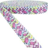 Odea Parti Vitrini Renkli Flamingo Resimli Grogren Kurdela 2.5 Cm-1 Metre