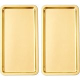 Odea Paslanmaz Çelik Sunum Tepsisi, Dikdörtgen, Gold, 33X18 Cm, Düz, Çay Kahve Tatlı Sunumu, 2 Adet - 0 - 19 L