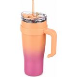 Odea Paslanmaz ÇELIK,%100 Sızdırmaz, Çift Katmanlı, Pipetli, Saplı Termos Bardak, Termal Matara 1000 ml (Mor+Turuncu) - Acı Yeşil