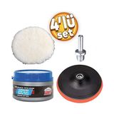 Odea Pasta Cila Polisaj Parlatma Yünü Pedi Keçesi SÜNGERI+115 mm Cırt Taban+Matkap Aparatı+Oto Pasta Cila 300 gr (4'lü Set)