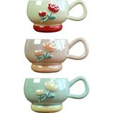 Odea Pastel Çiçek Seramik Kahve Kupası BM-2364 - 00-Siyah - Beyaz