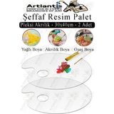 Odea Pleksi Akrilik Resim Paleti 30X40 3mm 2 Adet Oval Palet Plastik Şeffaf Resim Boya Paleti Orta Boy Boyama Tepsisi
