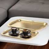 Odea Porsima 3332 Paslanmaz Çelik Tepsi Gold -Çay Kahve Ikram Sunum Servis Tepsi Seti- 2'li Dikdörtgen - 0 - 19 L
