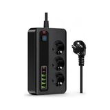 Odea Pro P10 3000W Akım Korumalı Priz - 3 Ac Çıkışlı, 4 USB ve 2 Type-C Girişli Çoklu Priz, Hızlı Şarj Destekli Grup Priz (Siyah) - Ahşap - Bej - Siyah