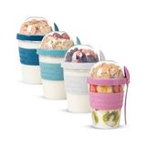 Odea Renkli Take And Go Kaşıklı Hazneli Meyveli Yoğurt Kabı Piknik Iş Atıştırmalık Diyet Müsli Granola Süt Bardağı (4'lü Set 2)