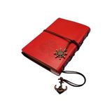 Odea Retro Vintage Pusula Baskılı Çapa ve Dümen Kolye Uçlu Deri Kapaklı Günlük Not Defteri Denizci Defter Özel Tasarım Hediyelik Kırmızı