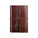 Odea Retro Vintage Yapraklı Not Defteri, Klasik Pu Deri Kapak, Seyahat Defteri, Travel Journal, Günlük, Seyahat Günlüğü, Doldurulabilir Eskiz Defteri, Sketchbook, 105 x 145 mm