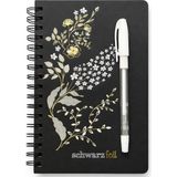 Odea Schwarz Foil Siyah Sayfalı Sert Kapak Spiral Defter, Beyaz Kalem Hediyeli, 60 Sayfa, 14×20 Cm, Gold, Beyaz Folyo Çiçek Desenli Siyah Kapak, Tam Açılabilir Spiral Cilt, Günlük Not Için Premium Defter - 41 Delft Blue