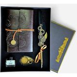 Odea Senon Steampunk Tüy Kalem Seti Dişli Tasarımlı Doldurulabilir Divitli Deri Defter Mürekkep Şişesi ve Tüylü Divit Seti Özel Tasarım Hediyelik (Siyah) - 1 - 0