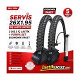 Odea Servis 26X1.95 Dış Lastik (Nitro) Bisiklet Lastiği + Iç Lastik (2 Şer Adet Takım)+ 1 Adet Pompa - 2016