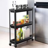 Odea Slim 3 Katlı Tekerlekli Raf Ünitesi - Dar Alanlar Için Mutfak & Banyo Organizer - Baharatlık & Havluluk Düzenleyici - Plastik ve Metal - Siyah