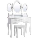 Odea Songmıcs 3 Aynalı ve Tabureli Tuvalet Masası, 7 Çekmece, Eğim Koruması, Lüks, 145 x 90 x 40 Cm, Beyaz RDT91W - Ahşap