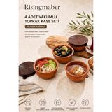 Odea Tr 4 Adet Vakum Kapaklı Toprak Kase Seti, Silikon Kapaklı Kahvaltılık Saklama Kasesi Güveç Sütlaç ve Sufle Kabı MG02 - 0,33 - 00-Siyah - Beyaz