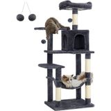 Odea Tr PCT161G01 Tırmalama Ağacı, 143 cm Yüksekliğinde, Kedi Ağacı, Çok Katlı Kedi Evi, 4 Tırmalama Sütunu, 2 Platform, Hamak, Mağara, Duman Grisi - - - Ahşap