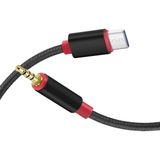 Odea Type-C - 3.5mm Aux Ses Kablosu, Örgülü Kulaklık Kablosu, Mikrofon Destekli Araç ve Telefon Ses Aktarım Kablosu, 1 Metre (Siyah/kırmızı)