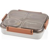 Odea Vagonlife Bento 1200ML Lunchbox Tek Katlı 4 Bölmeli ve Kaseli Çelik Sefer Tası Yemek Kutusu (Turuncu) - Ahşap - Bej