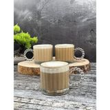 Odea Yzhome 3 Lü Cam Boncuk Kulplu Bardak Kupa Çay Kahve Meşrubat Bardağı 325ML - 00-Siyah - Beyaz