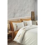 Ödel Buldan Tek Kişilik Dantelli Yaprak Nakışlı Nevresim Takımı-Naturel&Hardal - 160 x 220 cm - Açık Kahverengi