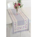 Ödel Home 50x130 cm Gri Buldan Kumaşı Çiçekli İpek İşlemeli Runner
