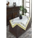 Ödel Home Buldan Keteni Bordürlü Taş Baskılı Etnik Desenli Masa Örtüsü Fıstık Yeşili 90 x 90