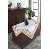 Ödel Home Buldan Keteni Bordürlü Taş Baskılı Etnik Desenli Masa Örtüsü Hardal 90 x 90 cm%100 Pamuklu Çiçekli