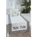 Ödel Home Buldan Keteni Bordürlü Taş Baskılı Etnik Desenli Runner Antrasit 50 x 130