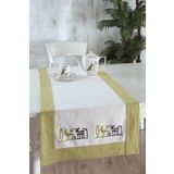 Ödel Home Buldan Keteni Bordürlü Taş Baskılı Etnik Desenli Runner Fıstık Yeşili 50 x 130