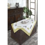 Ödel Home Buldan Keteni Bordürlü Taş Baskılı Yaprak Desenli Masa Örtüsü Fıstık Yeşili 90 x 90