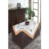 Ödel Home Buldan Keteni Bordürlü Taş Baskılı Yaprak Desenli Masa Örtüsü Hardal 90 x 90