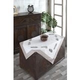 Ödel Home Buldan Keteni Bordürlü Taş Baskılı Yaprak Desenli Masa Örtüsü Sütlü Kahverengi 90 x 90
