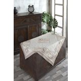 Ödel Home Buldan Kumaşı Bordürlü Yamalı İşlemeli Masa Örtüsü Naturel 90 x 90