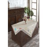 Ödel Home Buldan Kumaşı Dantelli Yamalı İplik İşlemeli Masa Örtüsü Naturel 90 x 90