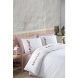 Ödel Home İnce Dantelli Nakış İşlemeli Nevresim Takımı Beyaz - Pembe 200 x 220