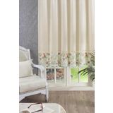 Ödel Home Naturel Basma Bordürlü Ara Dantelli Fon Perde Naturel 160 x 180