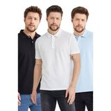 Odelon Erkek Basic 3-Lü Polo Yaka Tişört + Cep Parfümü Armağan Siyah-Beyaz - Siyah - Beyaz