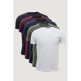 Odelon Erkek Slim Fit Dar Kesim Bisiklet Yaka 5'li Basic Tişört Paketi Çok Renkli - XL