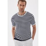 Odelon Lımıted Erkek Çizgili Kısa Kollu Bisiklet Yaka Rayon triko tişört Lacivert - XL
