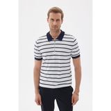 Odelon Lımıted Erkek Çizgili Polo Yaka Rayon Triko Tişört Lacivert - 2XL