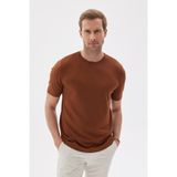 Odelon Lımıted Erkek Düz Kısa Kollu Rayon Triko Tişört Kahverengi - 2XL