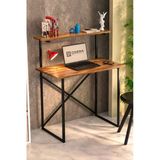 Odera Raflı Ceviz Çalışma Masası – Siyah Metal Ayaklı 90X45 Cm Ofis Ve Bilgisayar Masası