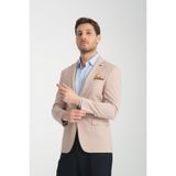 Odessa Erkek Bej Kendinden Desenli Mevsimlik Mono Yaka Slim Fit Blazer Ceket Bej 52