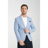 Odessa Erkek Mavi Kendinden Desenli Mevsimlik Mono Yaka Slim Fit Blazer Ceket Mavi 48