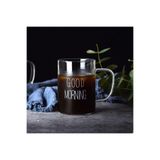 ODİ HOME 2 Adet Cam Kupa Kulplu Bardak Büyük Boy Good Morning Borosilikat Isıya Dayanıklı Cam Kupa 450 Ml