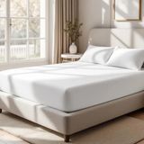 Odin 300 Tc Pamuk Saten Çift Kişilik Lastikli Çarşaf Beyaz