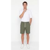 ODİN ATLAS Erkek Haki Renk %100 Pamuk Keten Müslin Arka Cepli Bağcıklı Şort