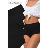 Odise Pamuklu Battal Büyük Beden Kadın Külot Yüksek Bel Bato 5 Li Paket Likralı Geniş Kenarlı Siyah - 6XL