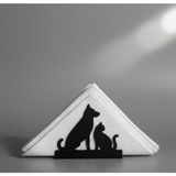 Odmek Kedi & Köpek Figürlü Metal Peçetelik – Masaüstü Peçete Tutucu (10×8×4 Cm)