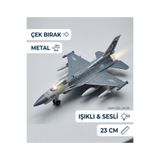 ODN Süper Gerçekçi F-16 Savaş Uçağı Oyuncak - Metal Çek Bırak Model Uçak - Işıklı ve Sesli - 23 cm Büyük Boy